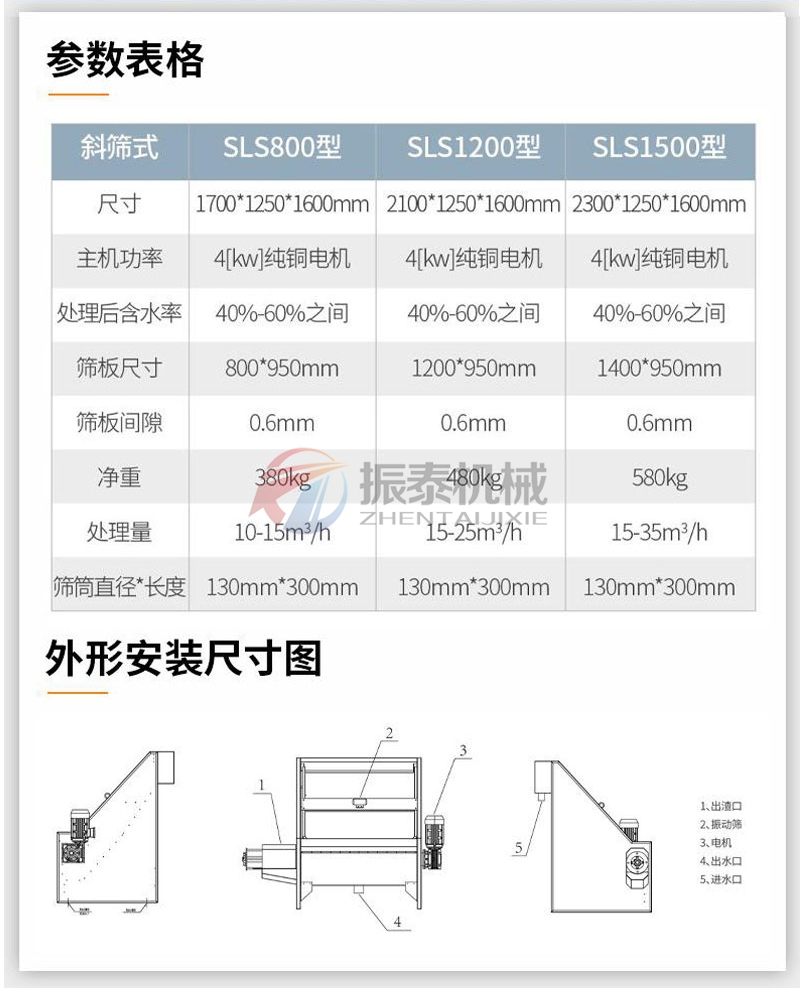 斜篩式固液分離機(jī)技術(shù)參數(shù)